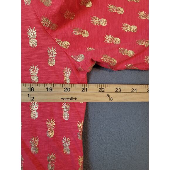 Chico’s Pink Pineapple Malibu Tee Size 2 L Gold Metallic Print Resort Wear EUC - Picture 6 of 8